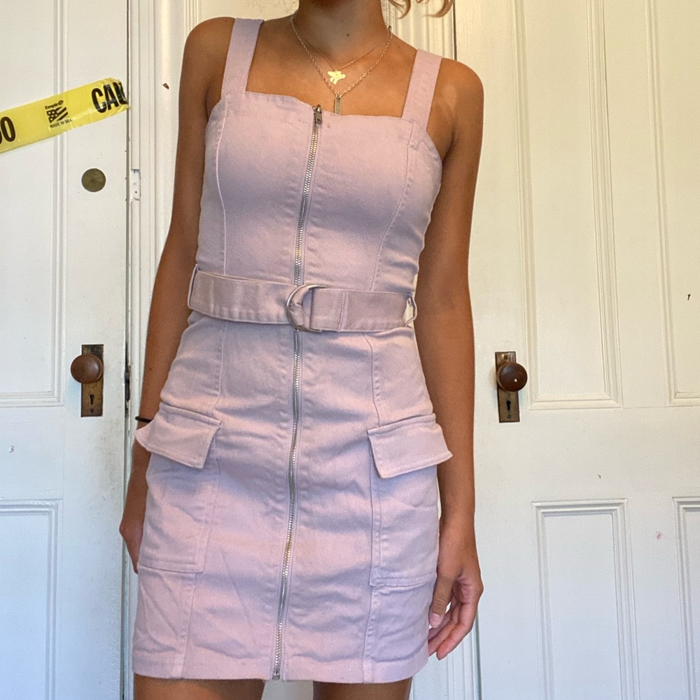 Lavender mini combat//denim dress